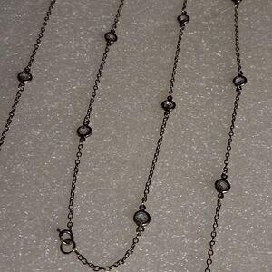 Sterling Silver 925 Cushion Cut CZ Diamonds Station Necklace 35 In Long.